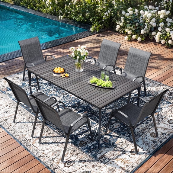 Techmilly Patio Chairs Set of 6, Outdoor Dining Chairs High Back with All Weather Breathable Textilene, Metal Frame for Lawn Garden Backyard Deck, Dark Grey