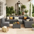 thumbnail image 1 of Techmilly Patio Furniture Set with Fire Pit Table, Outdoor Patio Sofa Set With Wide Armrest, All-Weather Wicker Rattan Guest Set With Cushion And Glass Table And Waterproof Cove，Gray rattan Dark Gray, 1 of 14