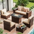 thumbnail image 1 of Techmilly Patio Furniture Set with Fire Pit Table, Outdoor Patio Sofa Set With Wide Armrest, All-Weather Wicker Rattan Guest Set With Cushion And Glass Table And Waterproof Cover, Brown&Khaki, 1 of 8