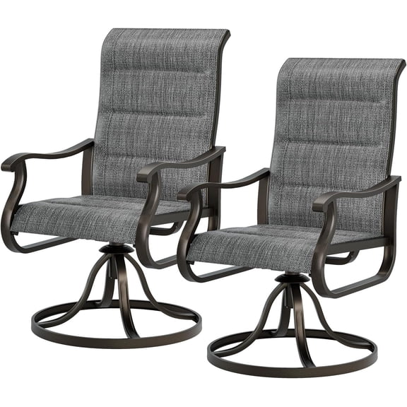 Techmilly Patio Swivel Chairs Set of 2, Outdoor Dining Chairs High Back Padded All Weather Breathable Textilene Outdoor Swivel Chairs with Metal Rocking Frame for Lawn Garden Backyard Deck, Dark Grey