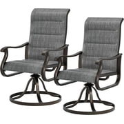 Techmilly Patio Swivel Chairs Set of 2, Outdoor Dining Chairs High Back Padded All Weather Breathable Textilene Outdoor Swivel Chairs with Metal Rocking Frame for Lawn Garden Backyard Deck, Dark Grey