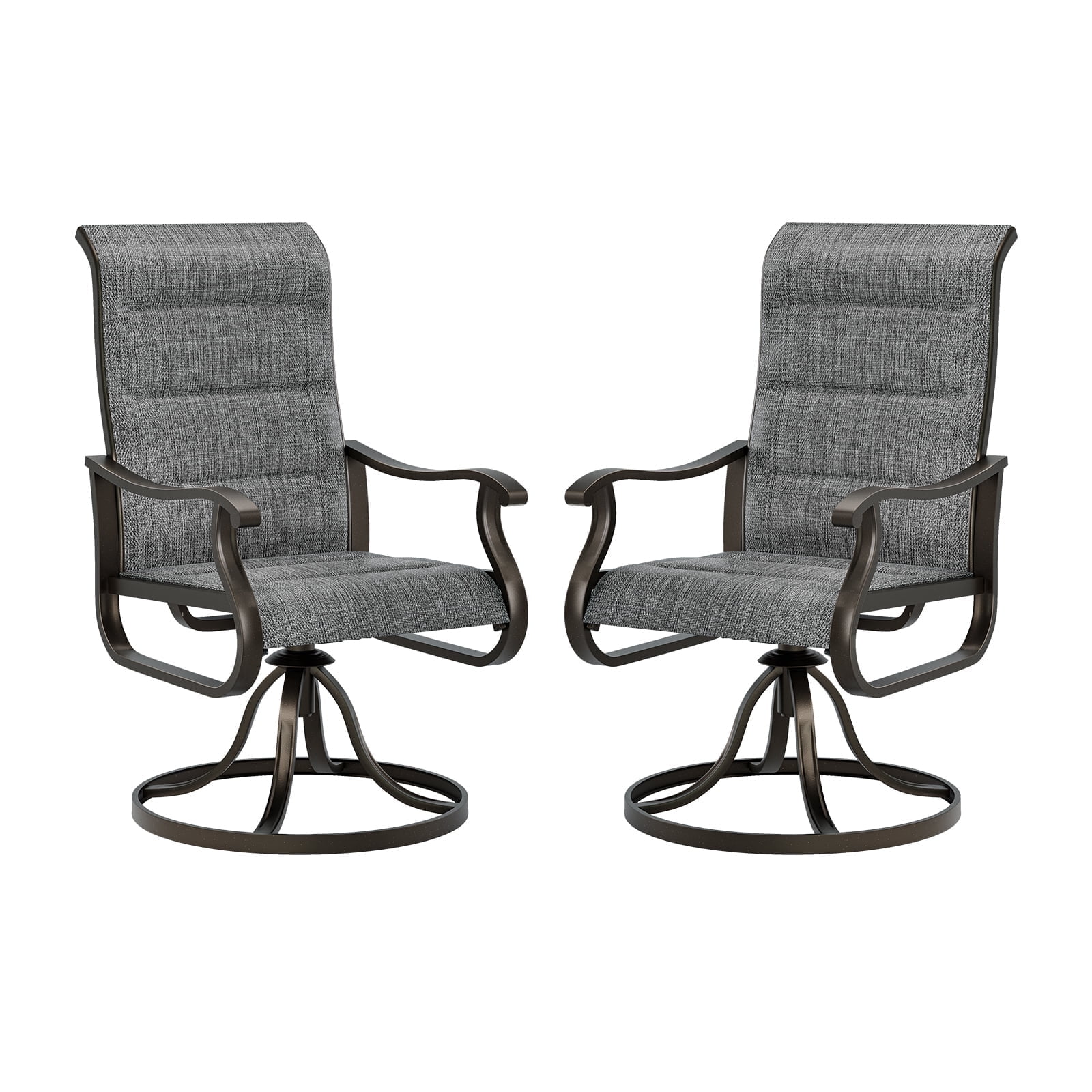 The Coupon deal of  Techmilly Patio Swivel Chairs Set of 2, Outdoor Dining Chairs High Back Padded All Weather Breathable Textilene Outdoor Swivel Chairs with Metal Rocking Frame for Lawn Garden Backyard Deck, Dark Grey
