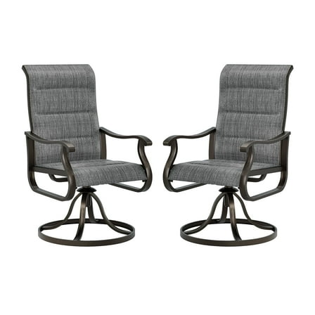 Techmilly Patio Swivel Chairs Set of 2, Outdoor Dining Chairs High Back Padded All Weather Breathable Textilene Outdoor Swivel Chairs with Metal Rocking Frame for Lawn Garden Backyard Deck, Dark Grey