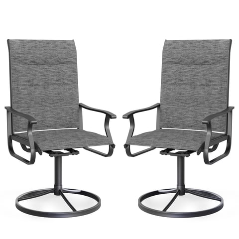 Techmilly Patio Swivel Chairs Set of 2, Outdoor Dining Chairs High Back Padded All Weather Breathable Textilene Outdoor Swivel Chairs with Metal Rocking Frame for Lawn Garden Backyard Deck, Dark Grey
