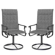 Techmilly Patio Swivel Chairs Set of 2, Outdoor Dining Chairs High Back Padded All Weather Breathable Textilene Outdoor Swivel Chairs with Metal Rocking Frame for Lawn Garden Backyard Deck, Dark Grey