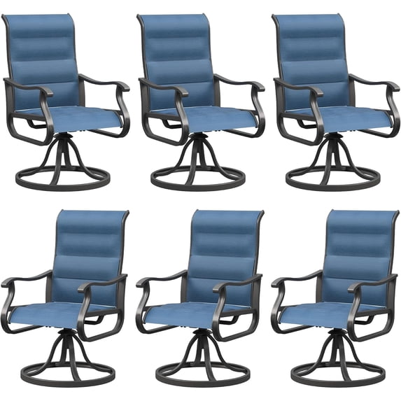 Techmilly Patio Swivel Chairs Set of 6, Outdoor Dining Chairs High Back Padded All Weather Breathable Textilene Outdoor Swivel Chairs with Metal Rocking Frame for Lawn Garden Backyard Deck, Navy Blue