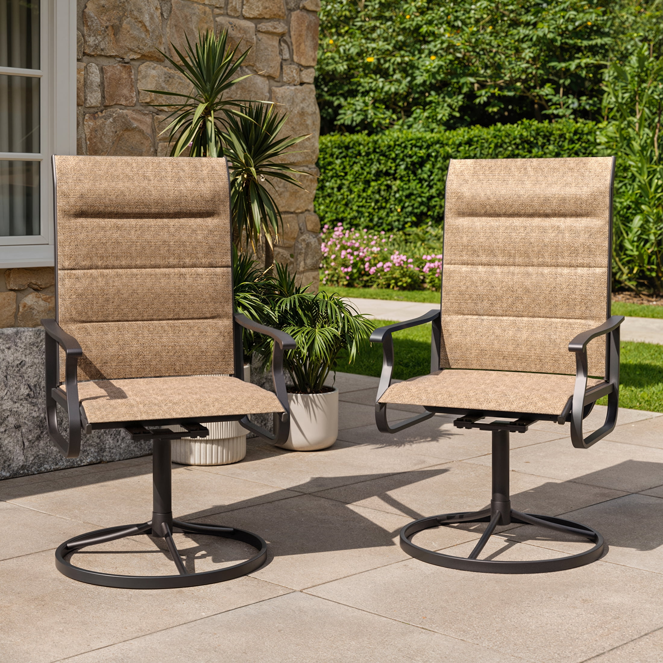 TECHMILLY Patio Swivel Chairs 2pk, High Back, Padded All Weather ...