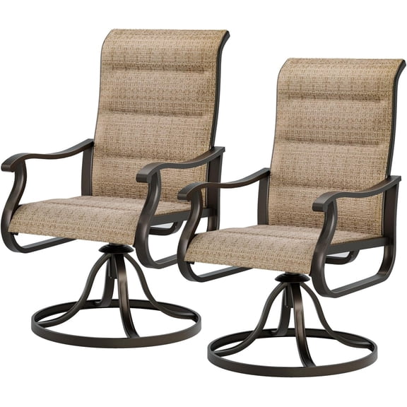 Techmilly Patio Swivel Chairs Set of 2, Outdoor Dining Chairs High Back, Padded All Weather Breathable Textilene Outside Furniture Chair , Grey White