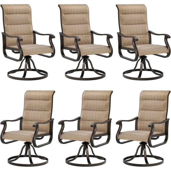Techmilly Patio Swivel Chairs Set of 6, Outdoor Dining Chairs High Back, Padded All Weather Breathable Textilene Outside Furniture Chair , Grey White