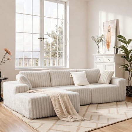 Techmilly 113” Cloud L-Shaped Sectional Couches,Modular Sofa with Deep Seat, Sponge Compression Sofas,Modern Modular L-Shape Sofa Couch with Chaise for Living Room Bedroom (White, Left Facing Chaise)
