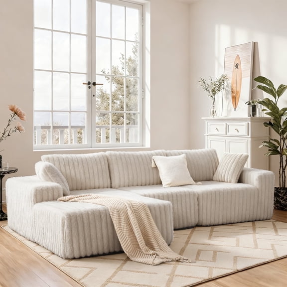 Techmilly 113” Cloud L-Shaped Sectional Couches,Modular Sofa with Deep Seat, Sponge Compression Sofas,Modern Modular L-Shape Sofa Couch with Chaise for Living Room Bedroom (White, Left Facing Chaise)