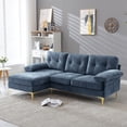thumbnail image 1 of Techmilly Upholstered Sectional Sofa for Home, Apartment, Dorm, Bonus Room, Compact Space with Recliner, 3 Seats, L Shape Design, Reversible Ottoman Bench - Blue, 1 of 9