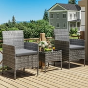Techmilly Furniture Set 3 Pieces Patio Rattan Wicker Chairs,Patio Porch Outdoor Furniture Set with Chairs,Gray