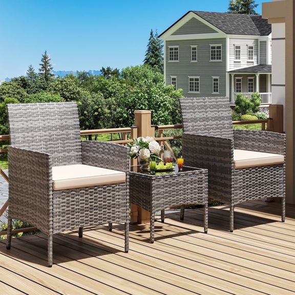 Techmilly Furniture Set 3 Pieces Patio Rattan Wicker Chairs,Patio Porch Outdoor Furniture Set with Chairs,Khaki