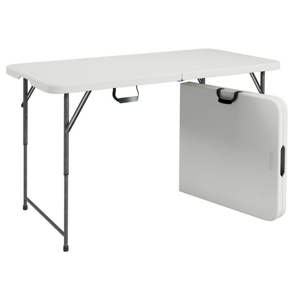 Techni Home 4 ft Adjustable Height Granite White Folding Table with Easy-Carry Handle RTA-04FLT-AZ-WHT
