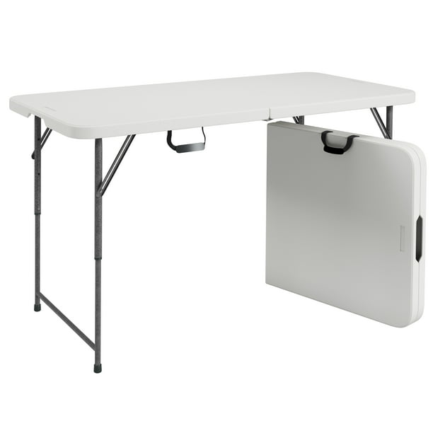 Techni Home 4 ft Adjustable Height Granite White Folding Table with Easy-Carry Handle RTA-04FLT ...