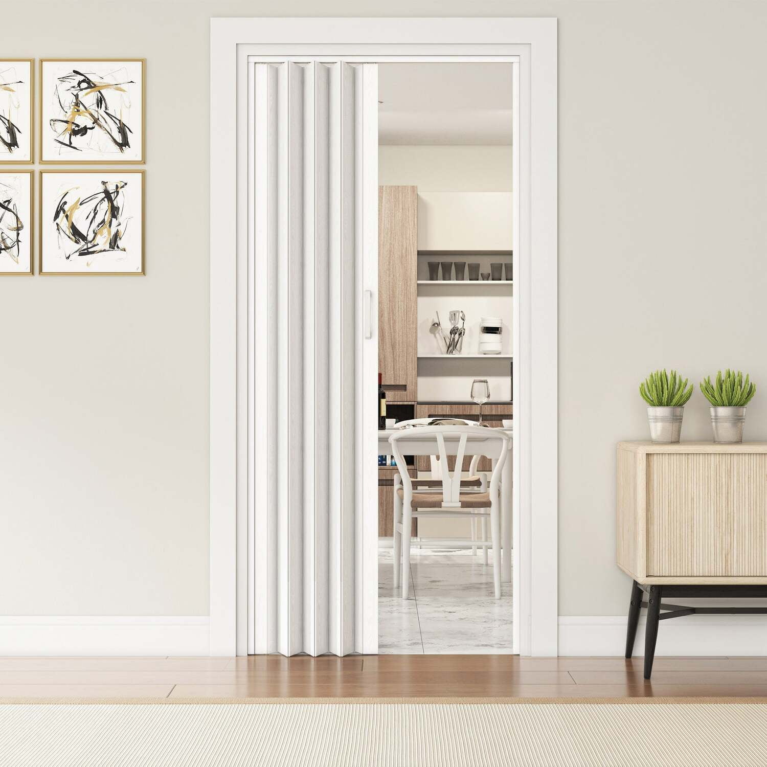 Techni Home 48" W Double Walled Foldable Heavy Duty Accordion Doors, White