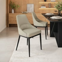 Techni Home Set of 2 Taupe Faux Leather Armless Dining Chairs with Black Metal Legs