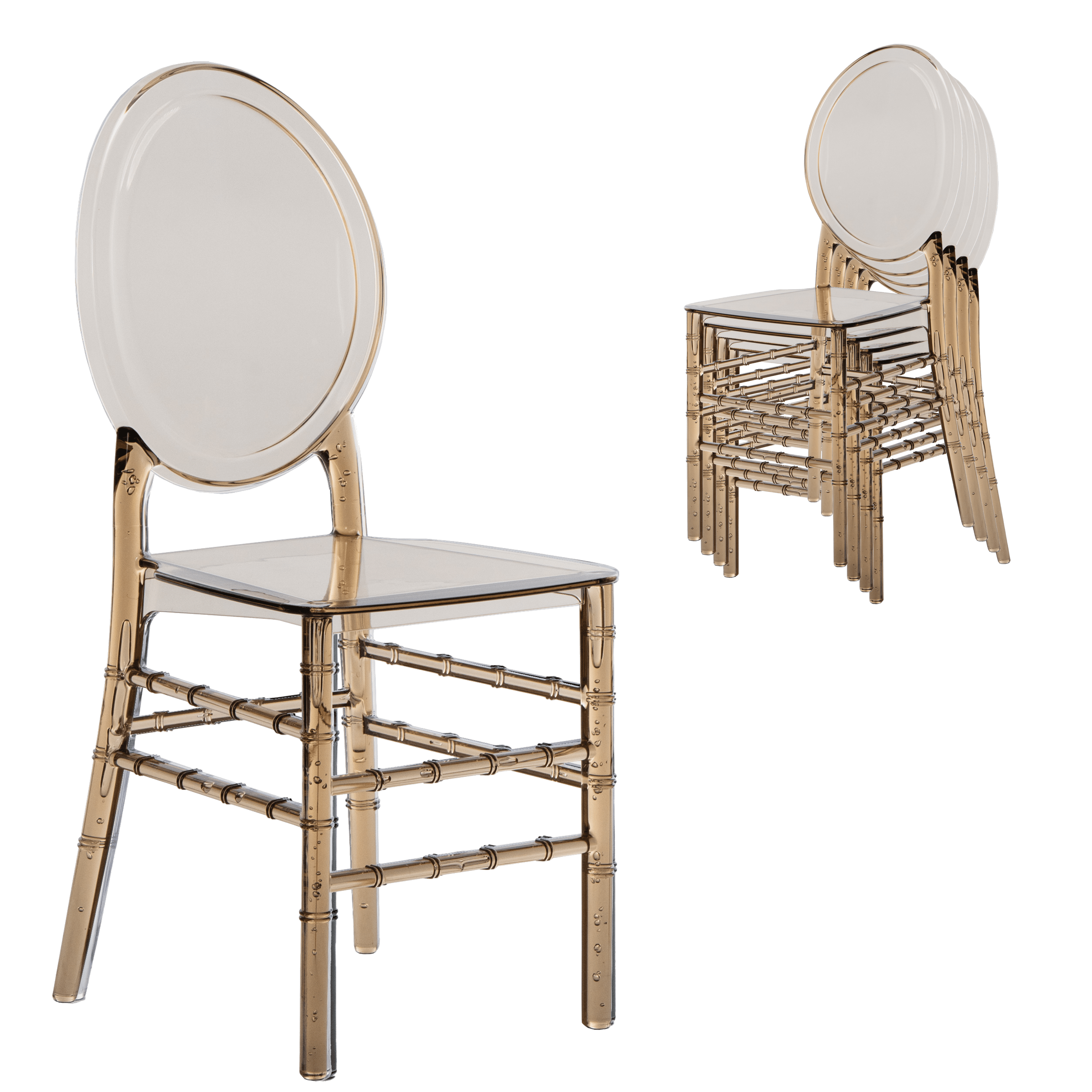 Techni Home Stackable Ghost Style Amber Acrylic Event Chairs – Set of 4