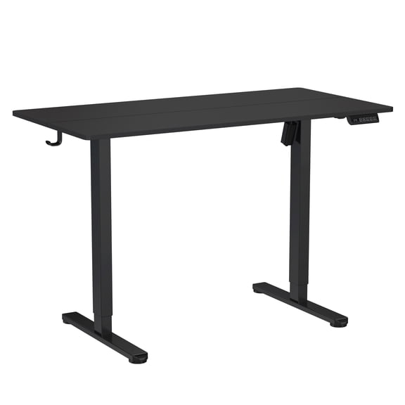 Techni Mobili 47.25” W Electric Standing Desk, Height Adjustable Sit-to-Stand Desk with 3 Memory Presets and Dual Accessory Hooks, Black