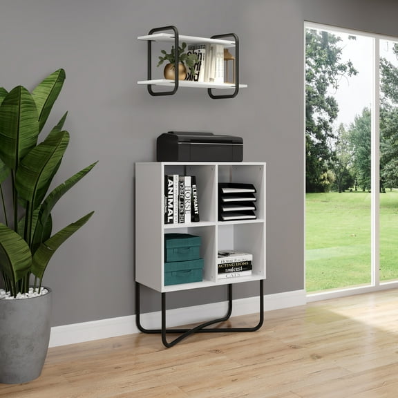 Techni Mobili Allure 2-Tier Modern Geometric Bookcase, White RTA-983BC-WHT