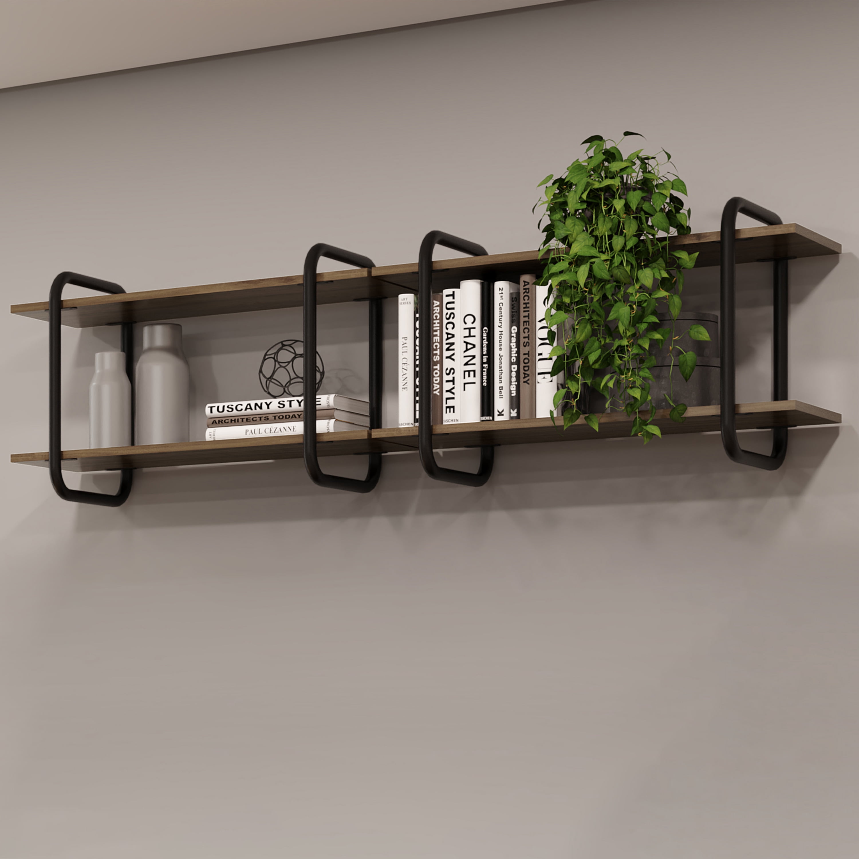 Techni Mobili, Allure Collection - Modern Floating Wall Shelves, Walnut