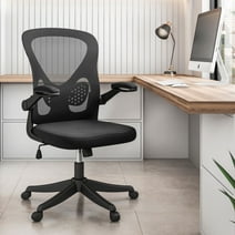 Techni Mobili Black Mesh Office Chair with Lumbar Support and Flip-Up Armrests