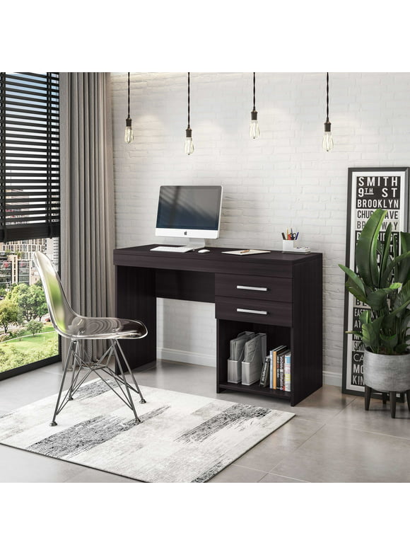 Techni Mobili Brown Computer Desk for Home Office or Bedroom, with Drawers, Ideal for Small Spaces