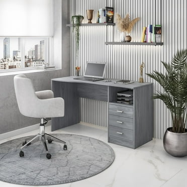 Techni Mobili Classic Computer Desk with Drawers, Gray