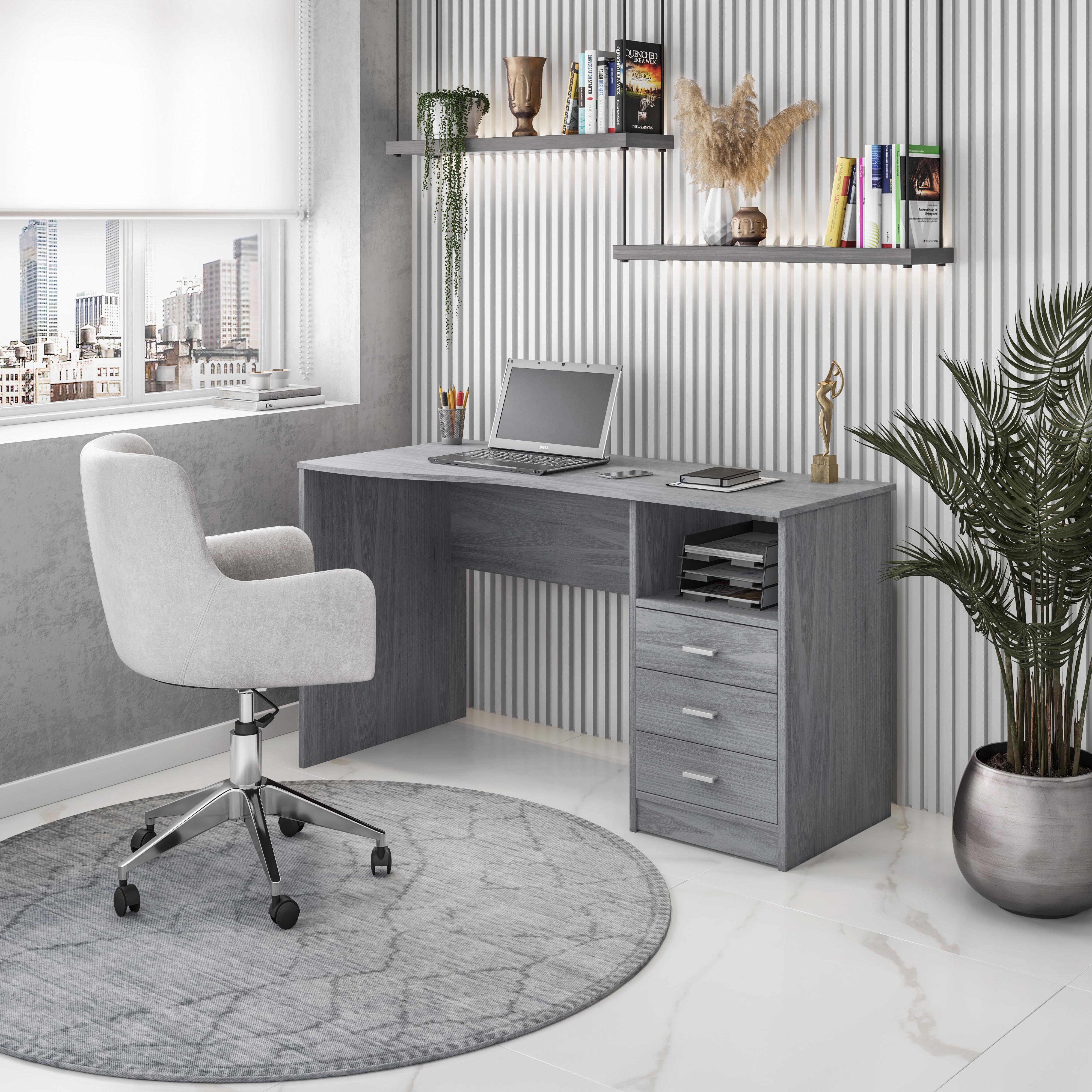 Techni Mobili Modern Office Desk with Hutch, Grey