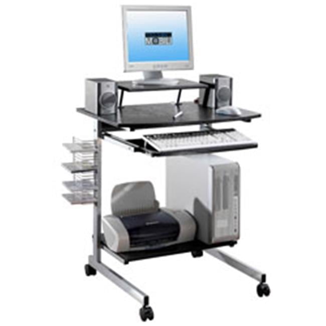 Espresso Compact Workstation Cart with Slide-Out Keyboard Tray