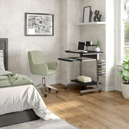 Techni Mobili Compact Computer Cart with Multiple Storage, Ergonomic Workstation, RTA-2018-GPH06