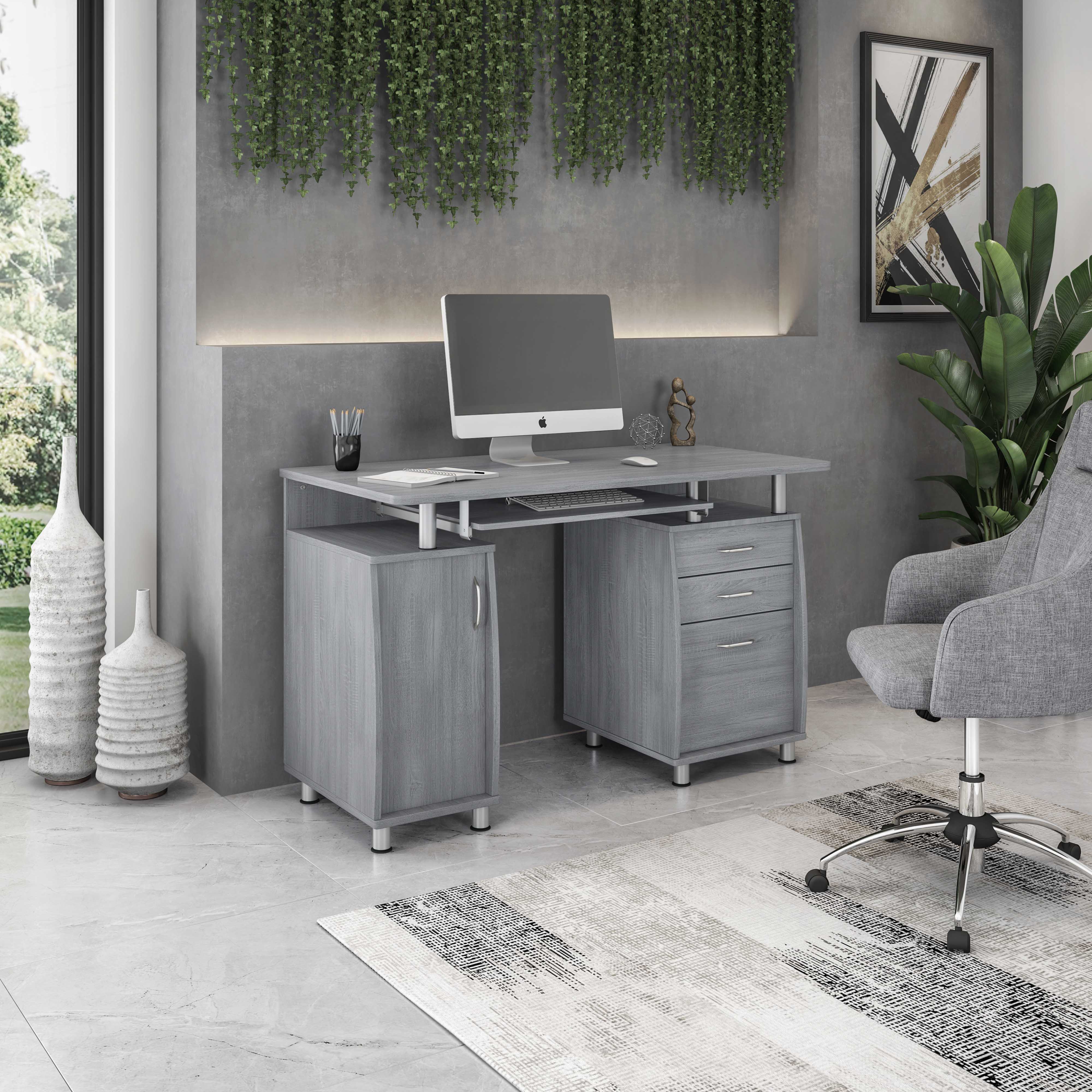 Techni Mobili Complete Adult Computer Workstation with Cabinet and Drawers, 30" H, Gray - image 1 of 11