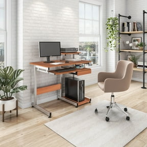 Techni Mobili Complete Computer Workstation Desk, Scratch Resistant Steel Legs, Woodgrain RTA-2706A-WG01