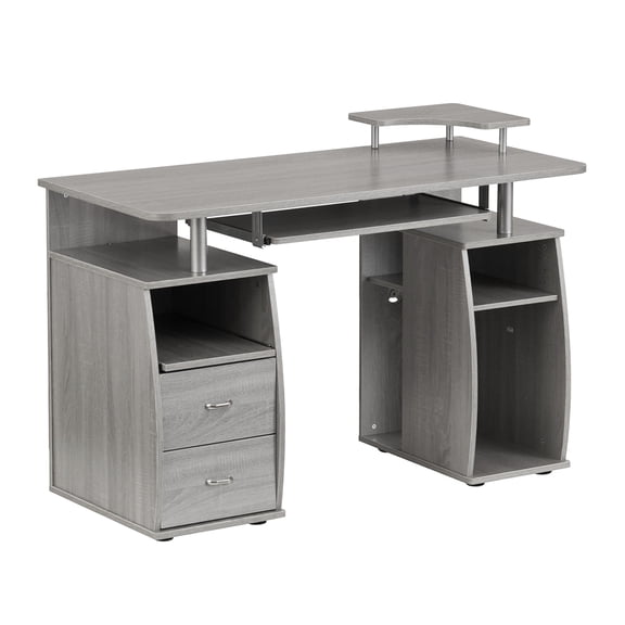 Techni Mobili Engineered Wood 2-Drawers Computer Desk with Keyboard Tray in Gray