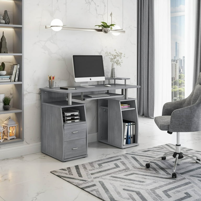Techni Mobili Complete Computer Workstation Desk with Storage Gray RTA 8211 GRY