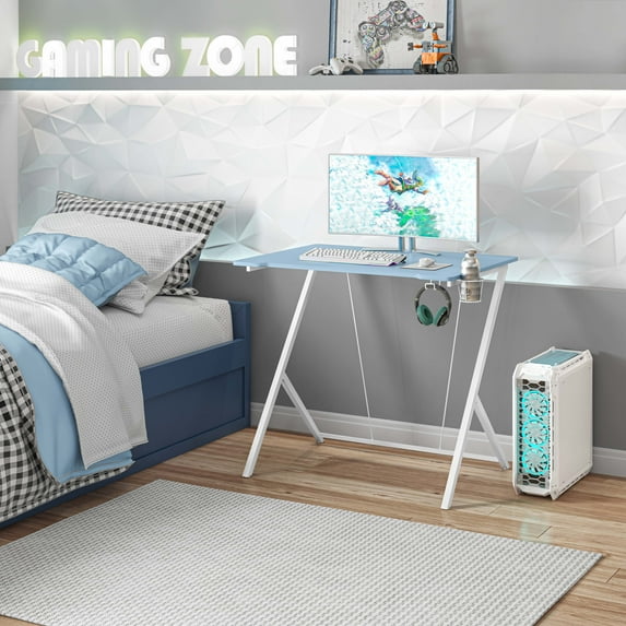 Techni Mobili Computer Desk for Kids with Headphone and Cup Holder, Blue RTA-K250D-BL