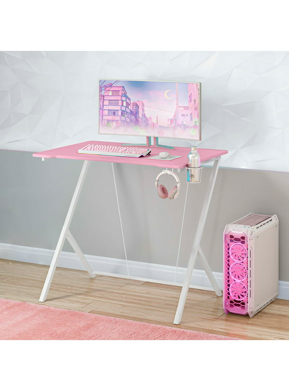 Techni Mobili Computer Desk for Kids with Headphone and Cup Holder, Pink