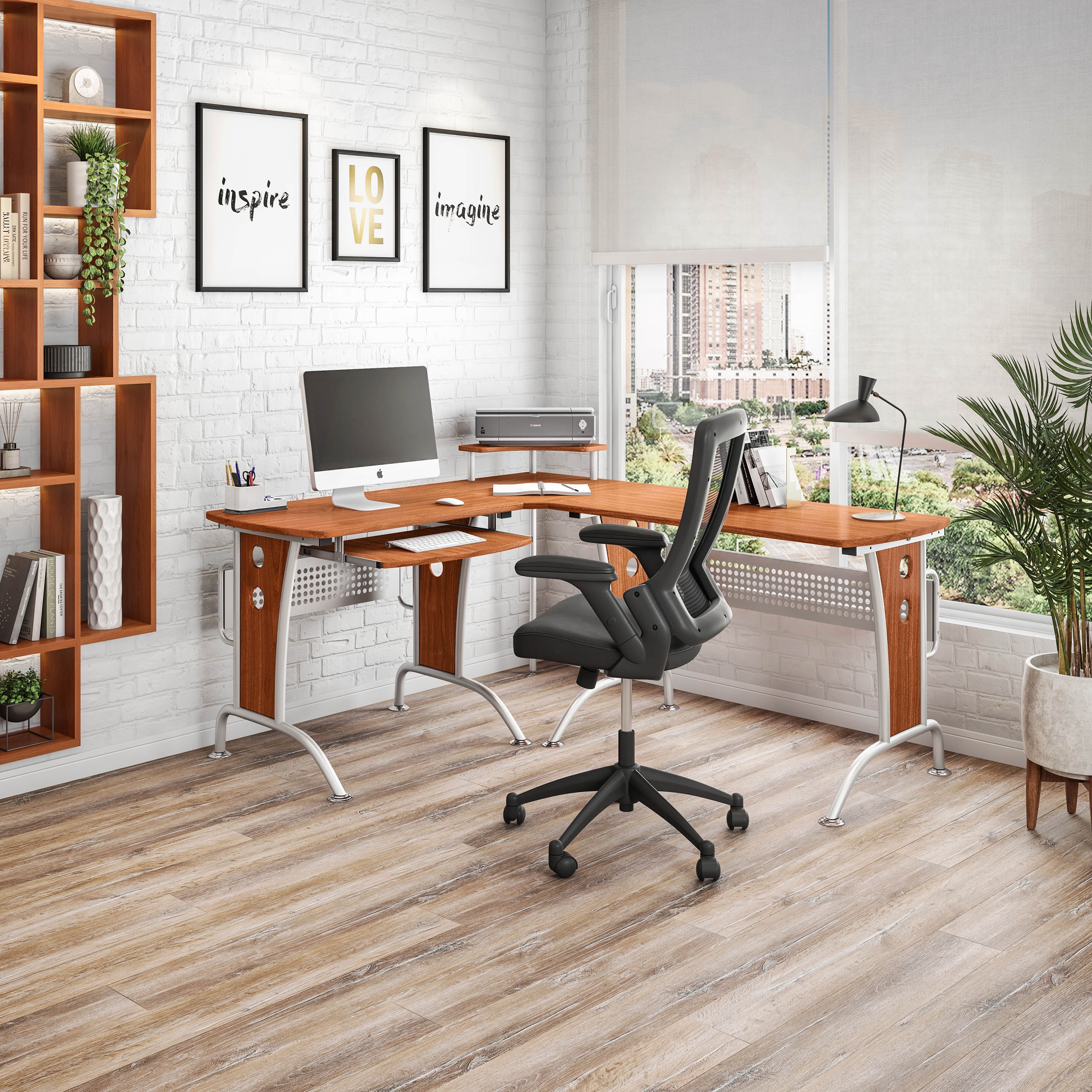 Expandable Modern Desk with Storage Mahogany - Techni Mobili