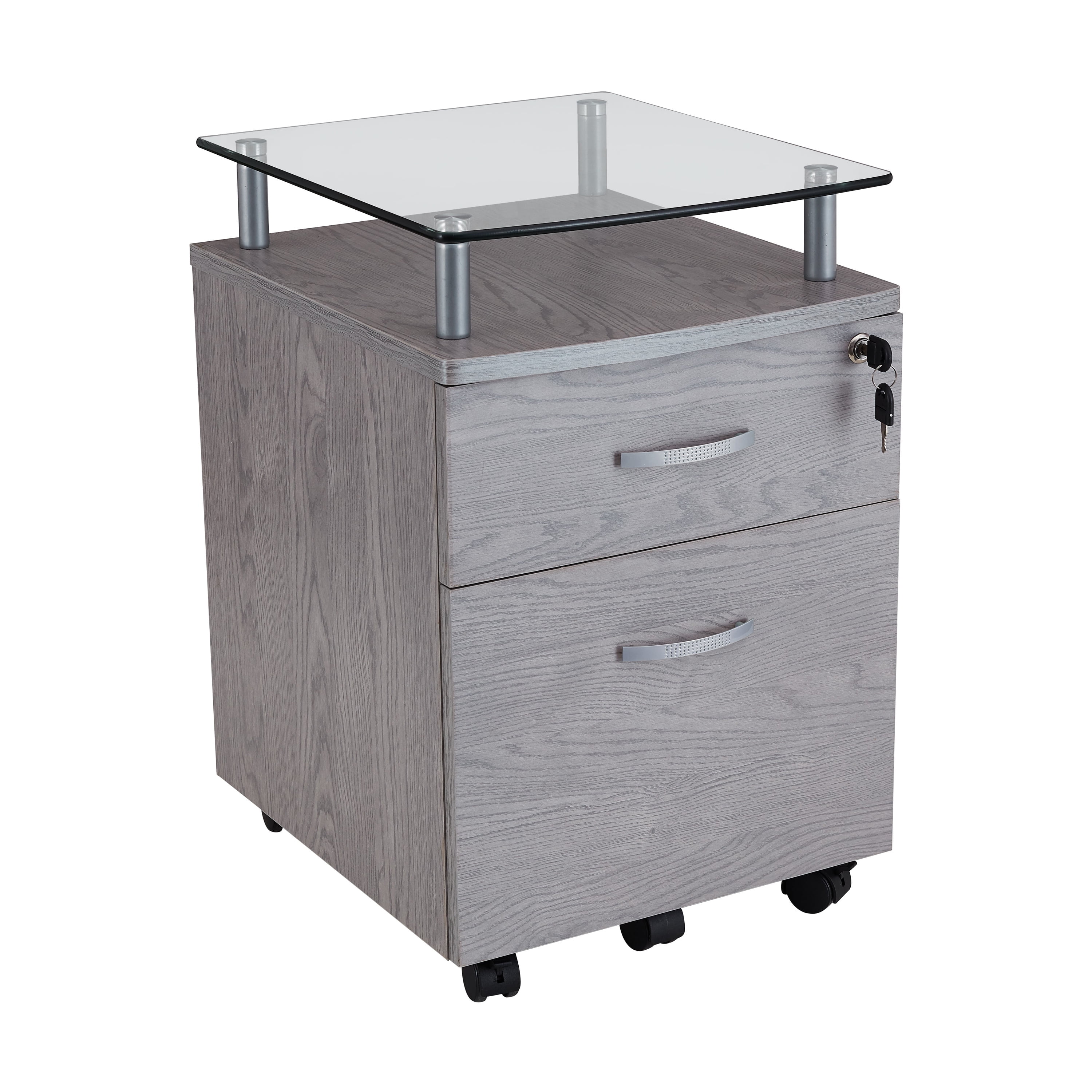 Techni Mobili Engineered Wood Frame Rolling File Cabinet with Glass Top - Gray