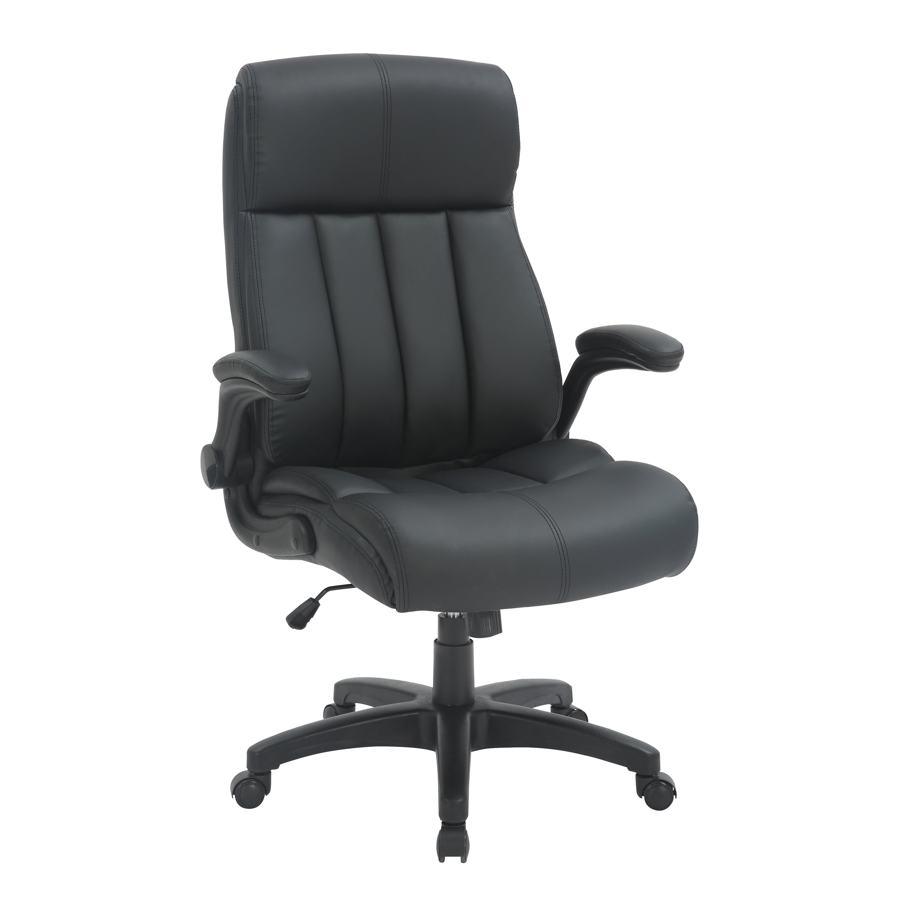 Techni Mobili Ergonomic Faux Leather Office Chair – Ultra-Padded Executive Desk Chair with Flip-Up Armrests, Height Adjustable, Tilt Control, and Smooth-Rolling Wheels, Black - Thumbnail 2