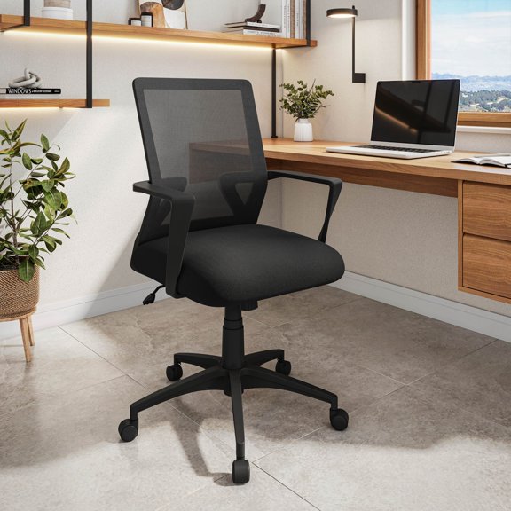 Techni Mobili Ergonomic Mesh Office Chair with Adjustable Height & Tilt - Swivel Base & Armrests Black Task Chair