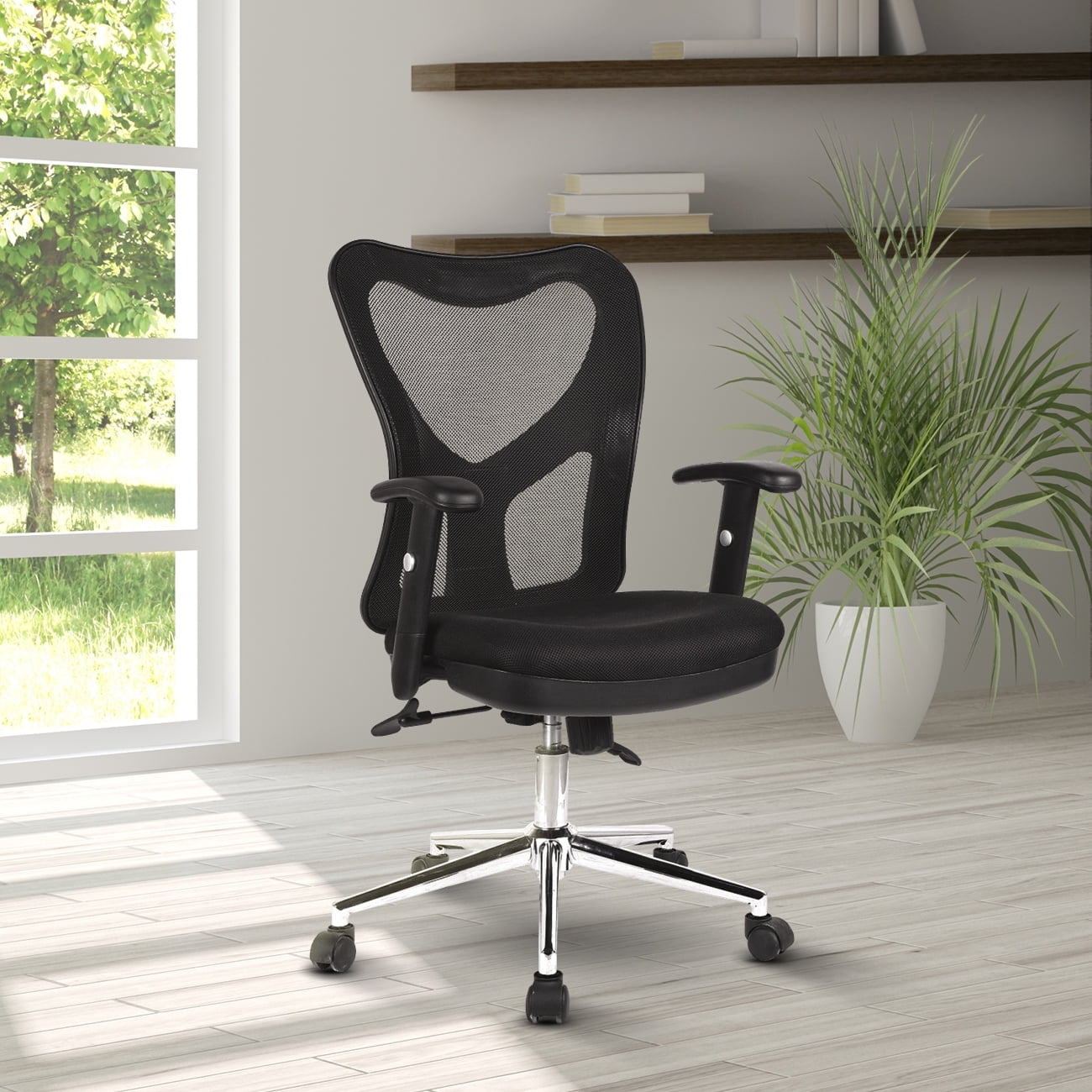 Sleek Contemporary High-Back Black Mesh Office Chair with Chrome Base