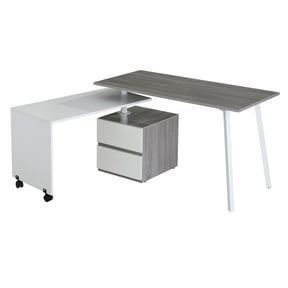 Techni Mobili Multi-Positional Home Office Desk with Drawers and Casters, White/Gray