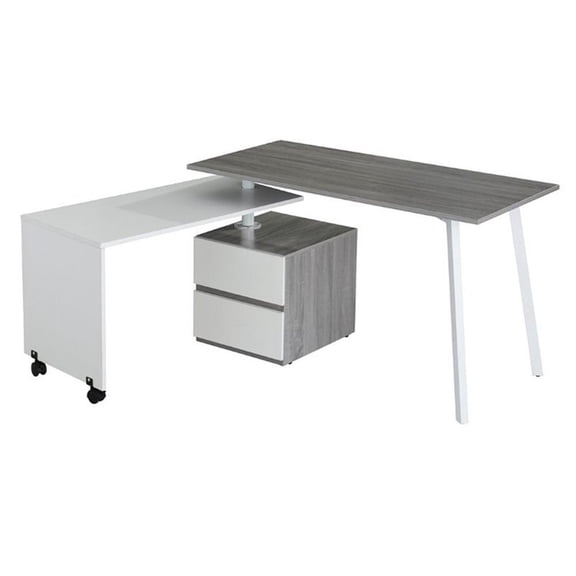 Techni Mobili Multi-Positional Home Office Desk with Drawers and Casters, White/Gray