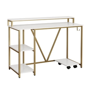 Techni Mobili Industrial Compact Writing Desk, Gold and White RTA-7310D-GLD