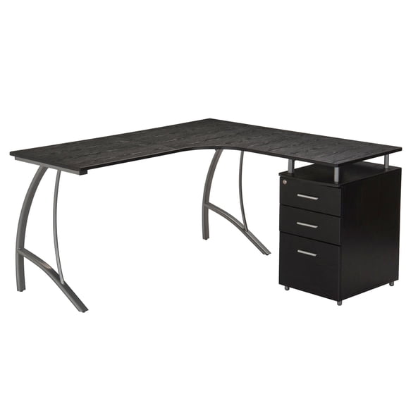 Techni Mobili L Shape Corner desk with File Cabinet in Dark Espresso