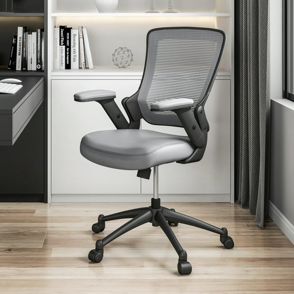 Techni Mobili Mid-Back Mesh Task Office Chair with Height Adjustable Arms, Grey RTA-8030-GRY