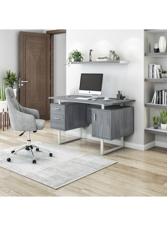 Techni Mobili Modern Adult Office Desk with Drawers and Storage, 51.25 Wx23.25”Dx29.75”H, Gray/Silver