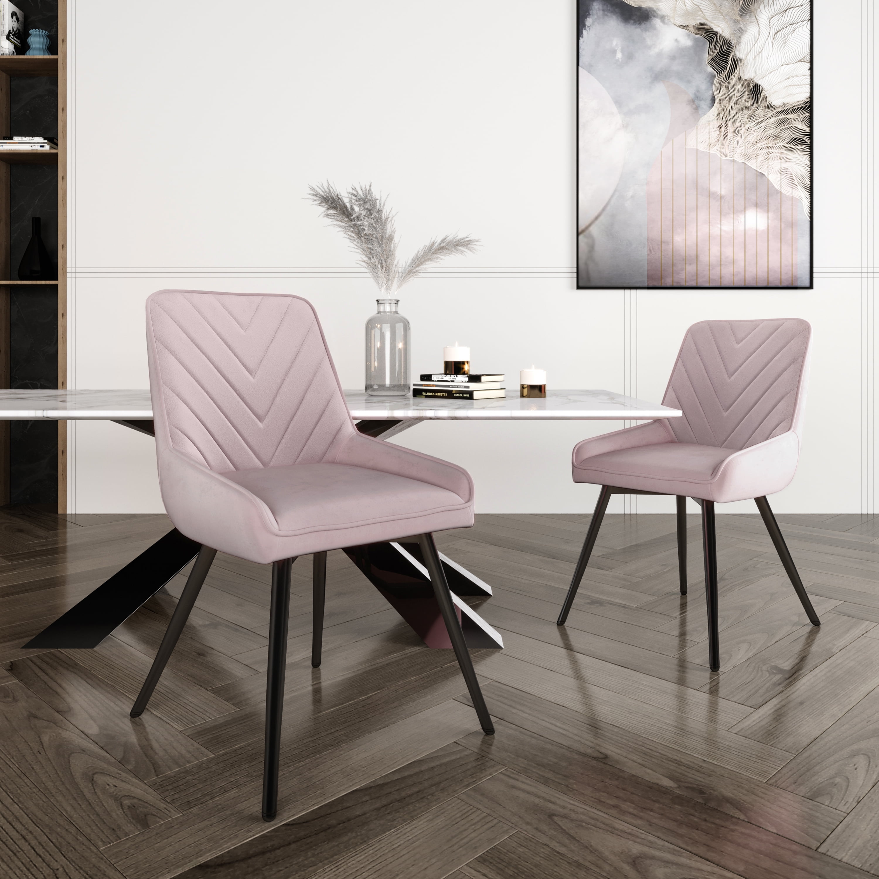 Techni Mobili Modern Contemporary Pink Velvet Chairs Set of 2